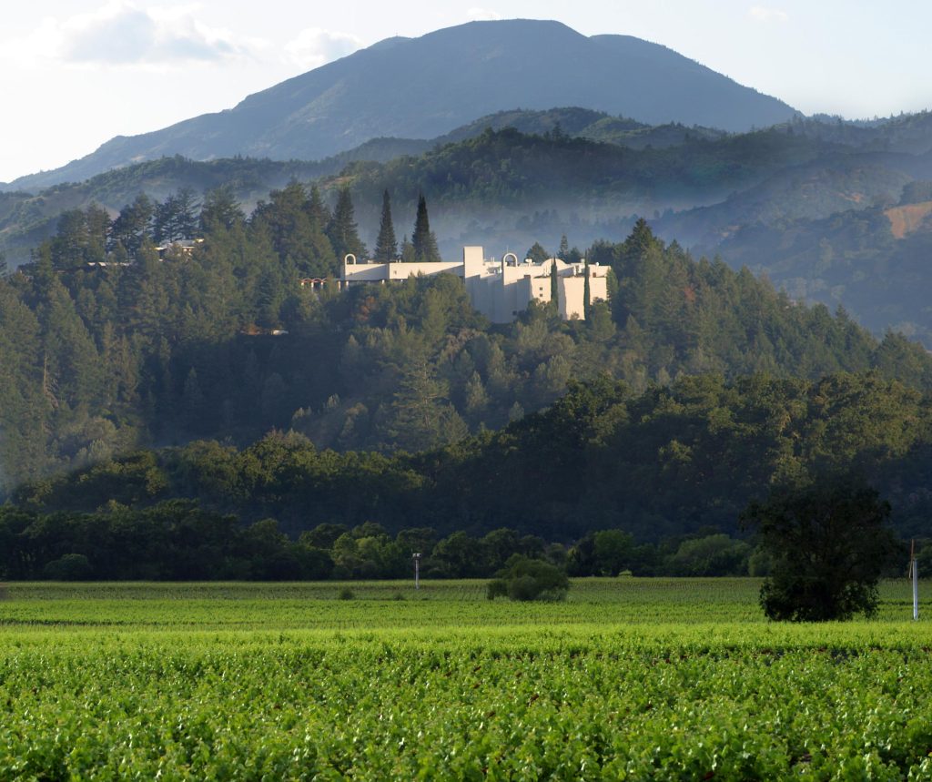 scenic wineries in napa: Sterling Vineyards winery on hill top in napa valley