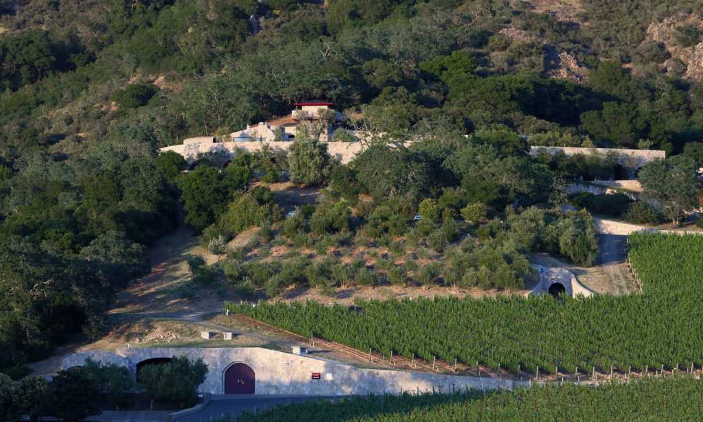scenic wineries in napa: Palmaz Vineyards winery on napa hillside with caves into hill