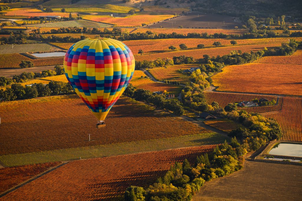 Napa Valley Aloft Hot air balloon over vineyards at sunrise